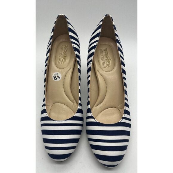 Coach and Four Blue and White Striped Pumps Cork Heels Shoes Size 8 1/2 - Picture 6 of 8